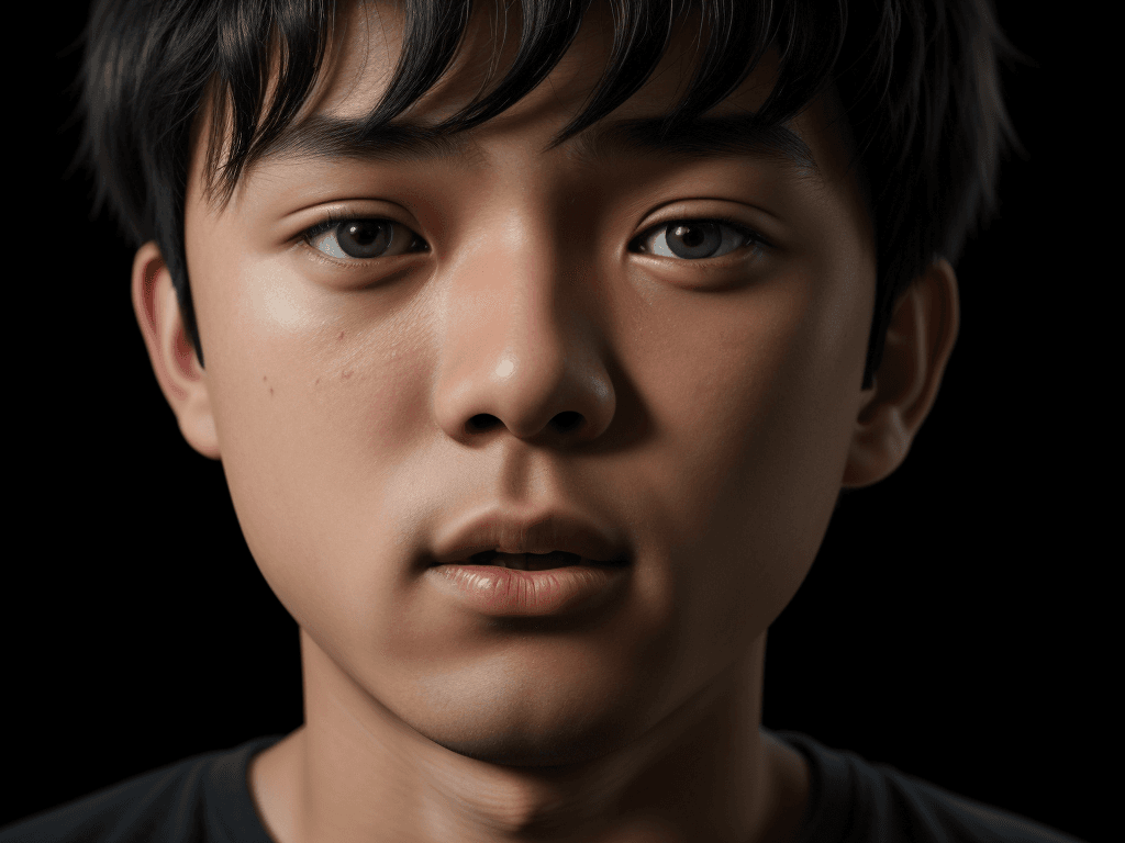 AI generated: Boy teenager, Asian, Close up, black background, High resolution photography photorealistic, realist...