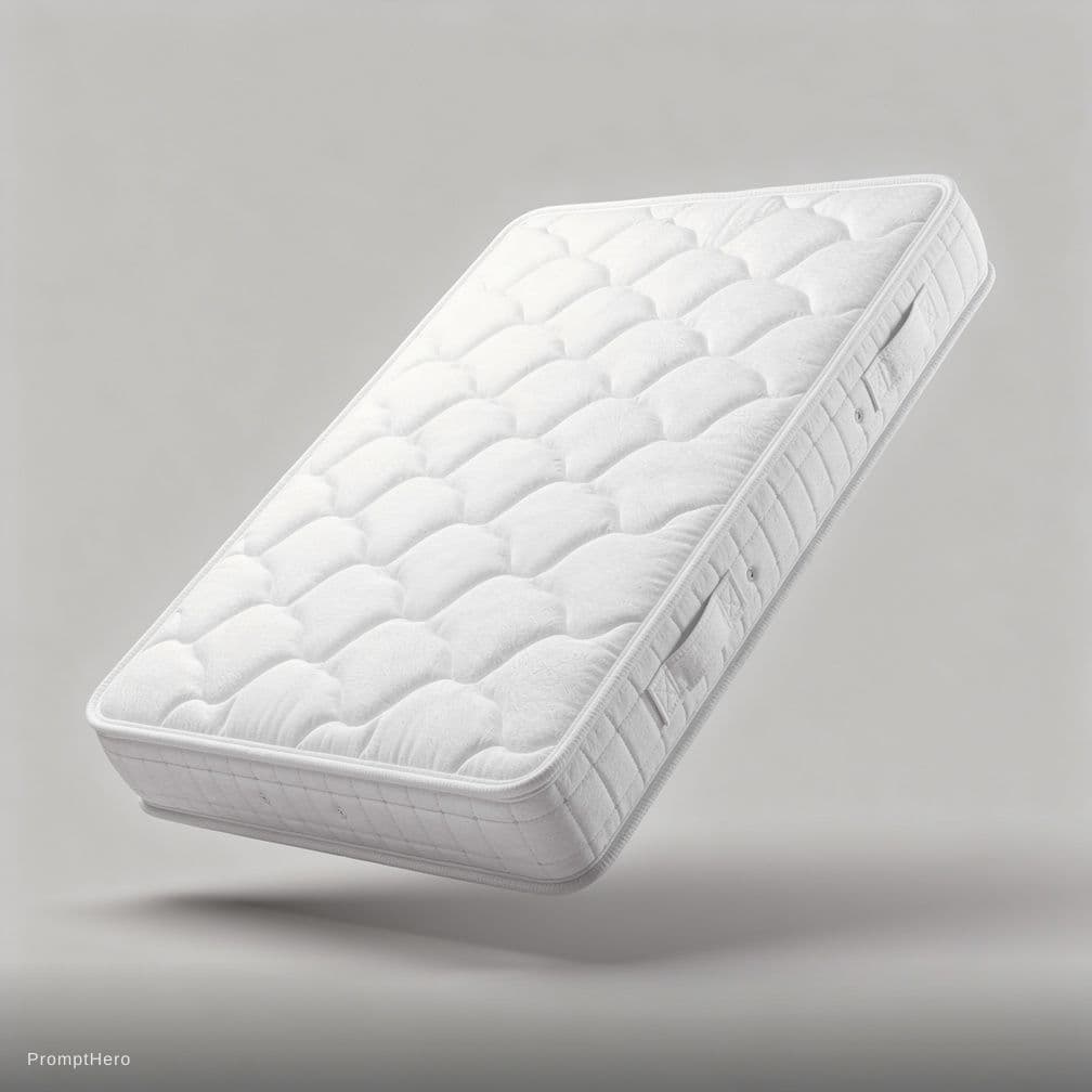 AI generated: Create a product exposure image of an all-white mattress, designed to mimic the dynamic presentation...