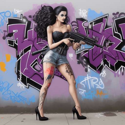 AI generated: graffitti of a woman with high heels and a shotgun
