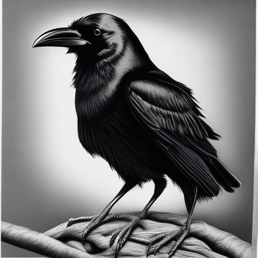 AI generated: hyper realistic scratchboard art of a crow