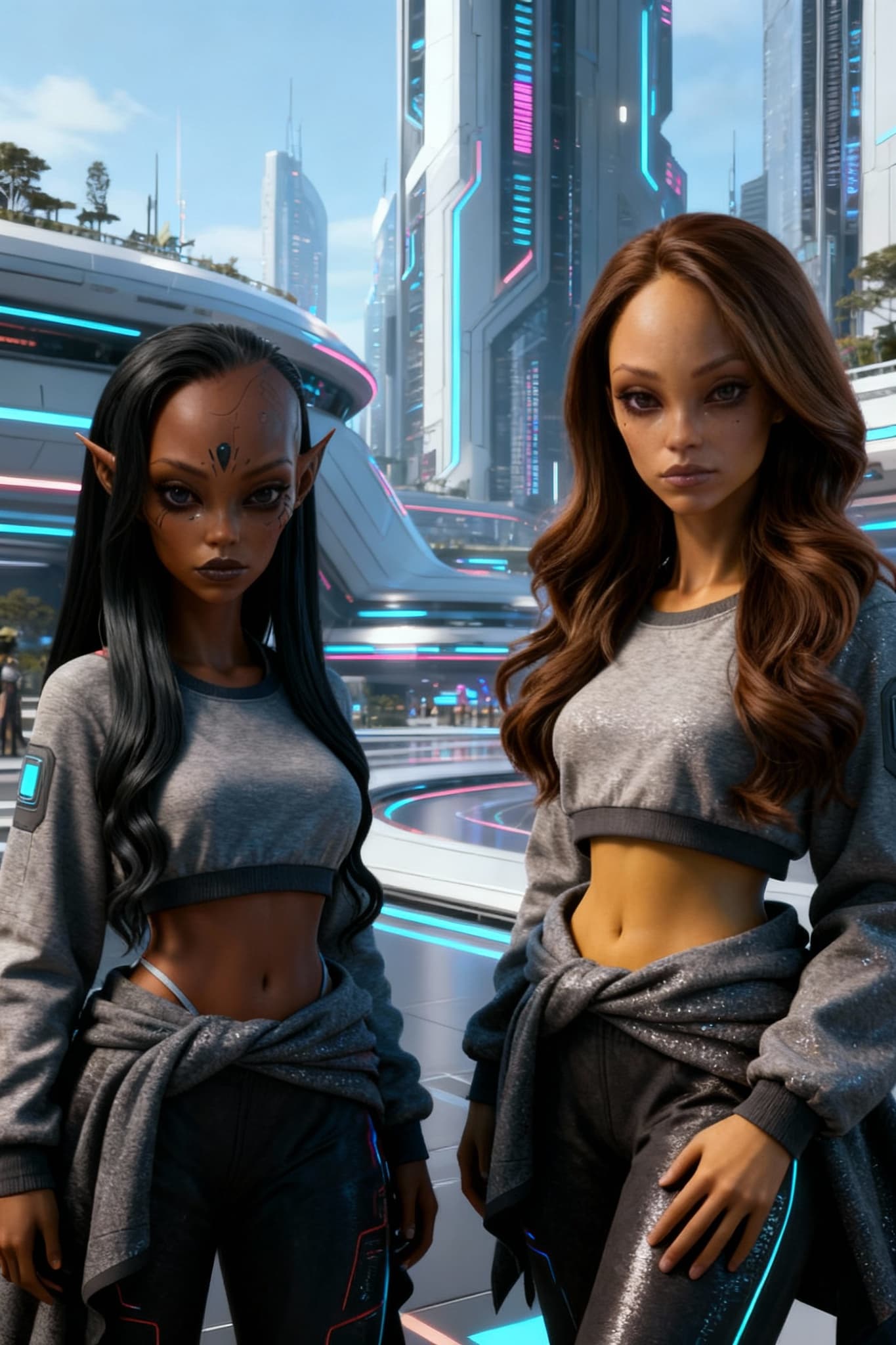 AI generated: Two best friends hanging out together. Join these two characters in one image. Unreal Engine 5 Ultra...
