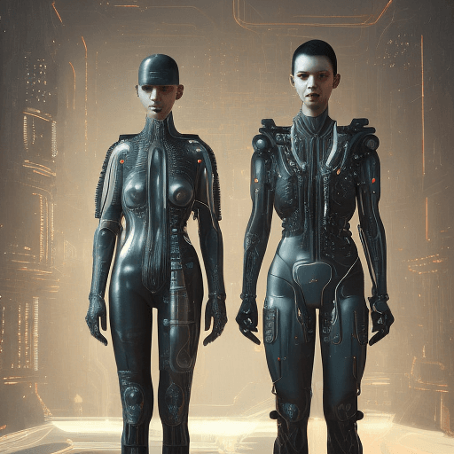 AI generated: Two women in meticulously tailored cyberpunk-style outfits, each piece of attire is a testament to i...