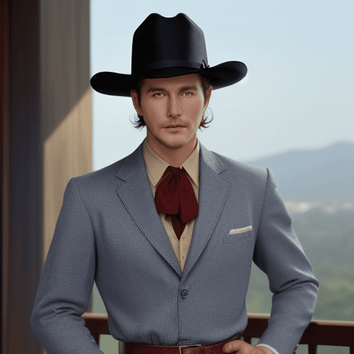 AI generated: hollywood, standing, wearing a stetson, perfect eyes, perfect face, colorized, actor man, handsome, ...