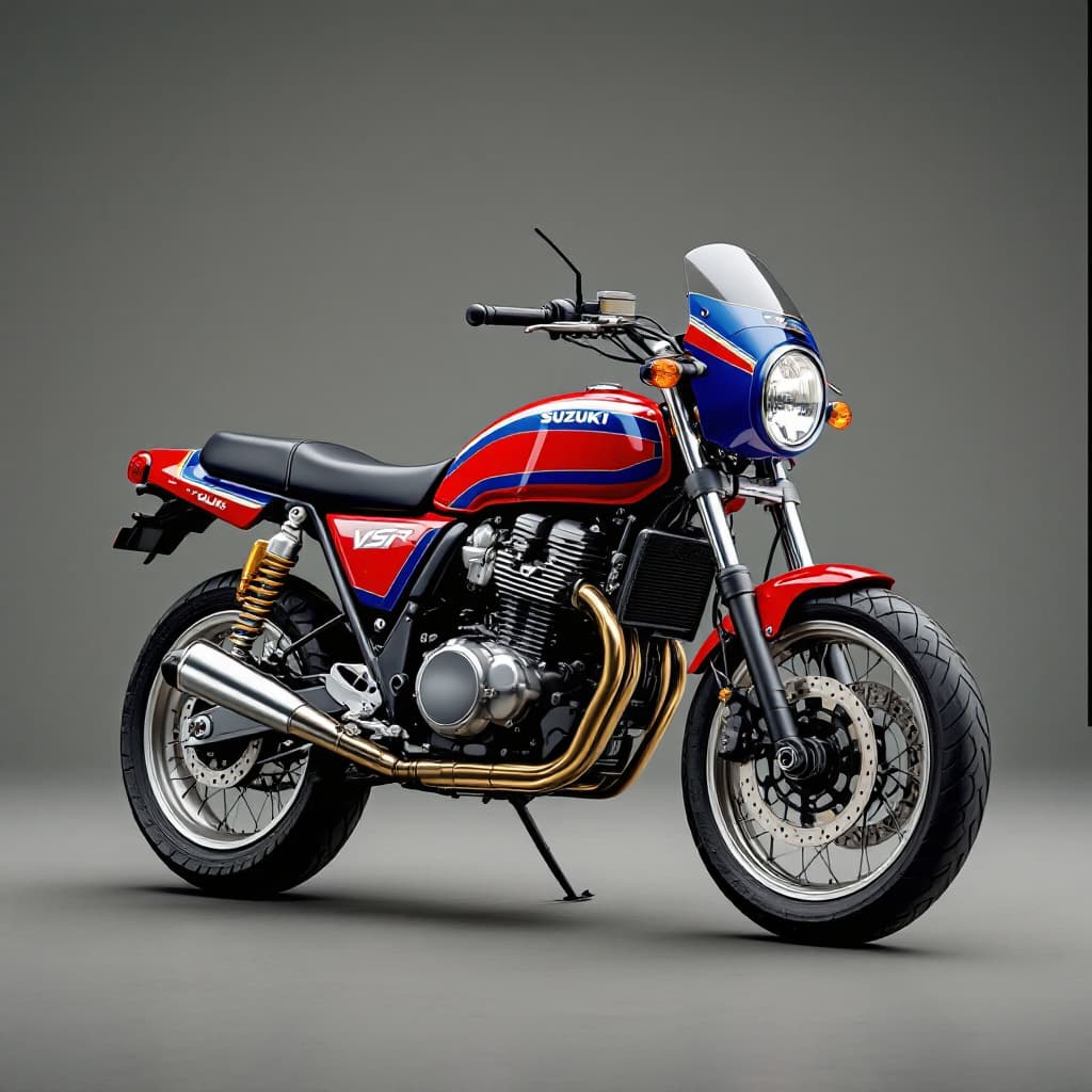 AI generated: Modifica le grafiche ed i colori  della Suzuki v Strom 1050DE anno 2023, usando i colori delle vecch...