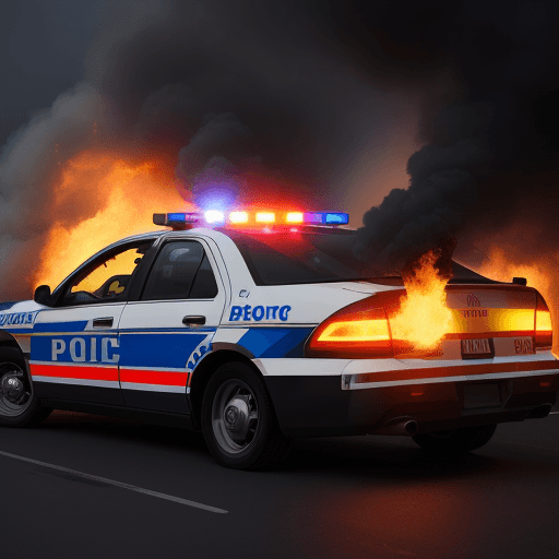 AI generated: High resolution photography burning police car