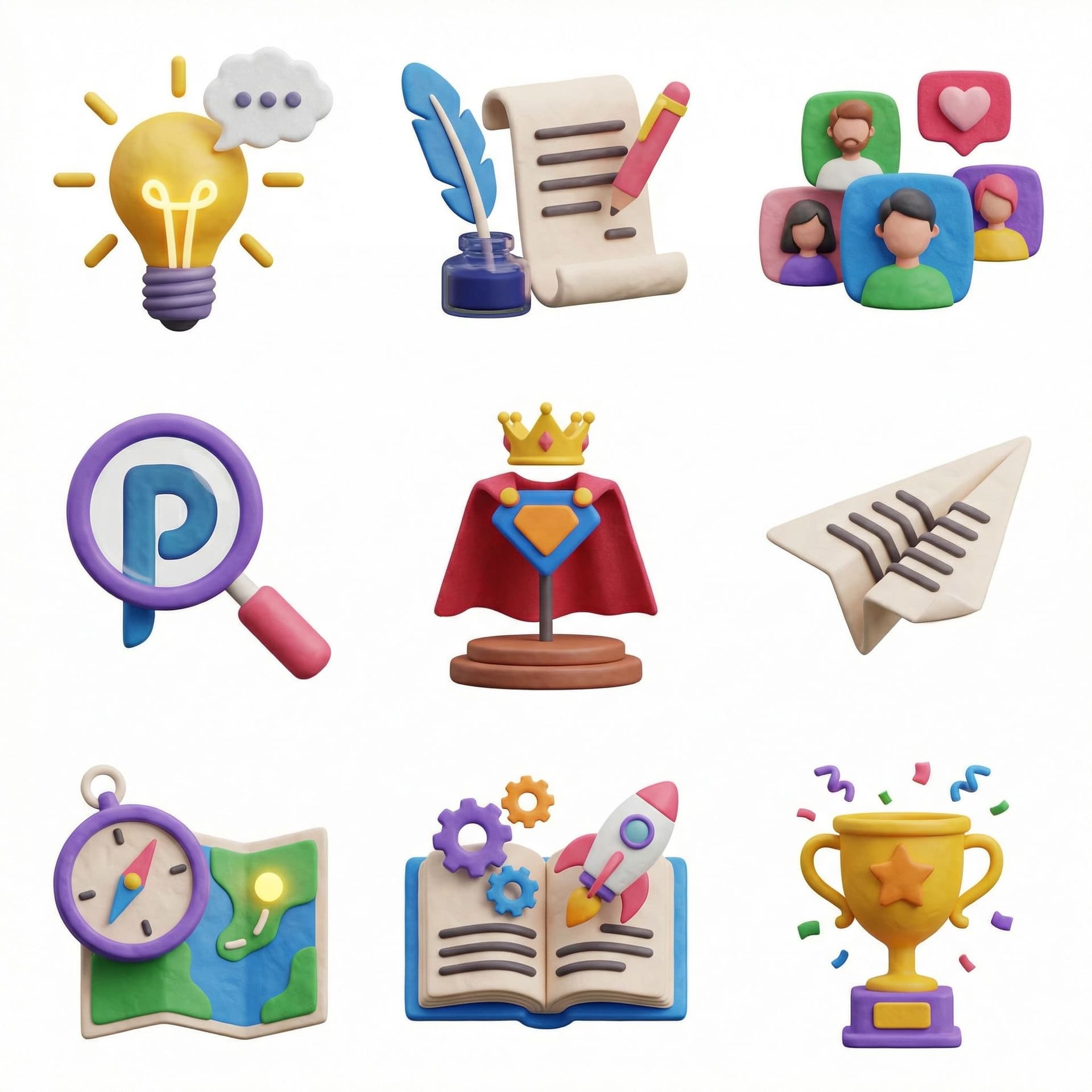 AI generated: Create a collection of icons representing Prompthero, they belong together as a single theme. Put th...