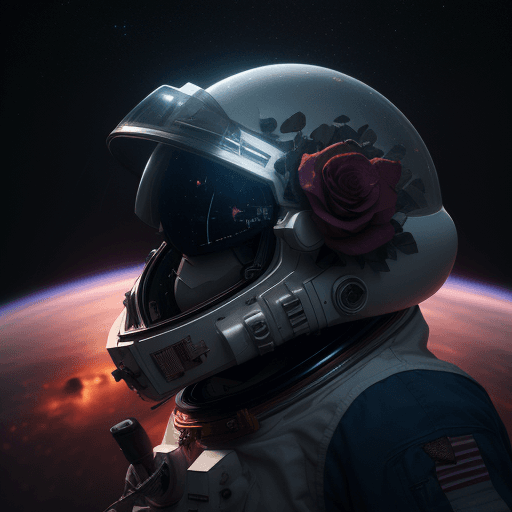 AI generated: Growing roses in a broken helmet of an astronaut in open space, galaxy, nebula, photorealistic, 8k o...