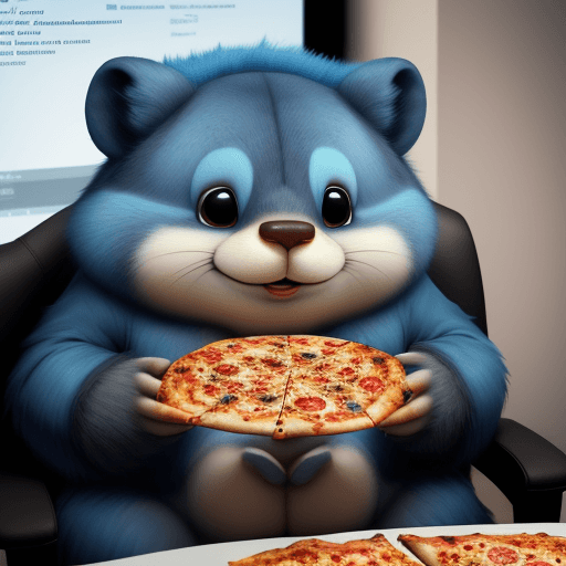 AI generated: a gopher eating pizza, they're sitting at a conference watching slides depicting golang code, sophis...