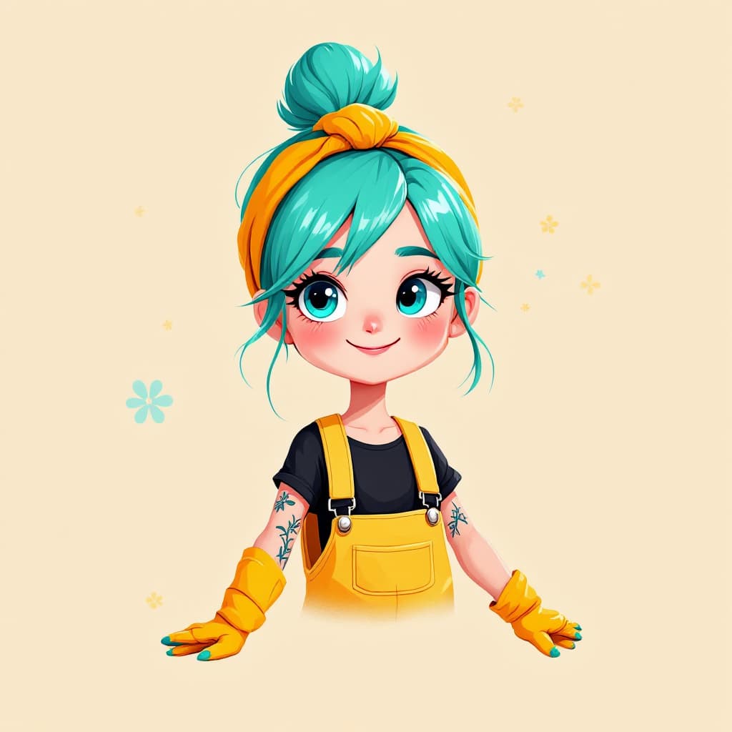 AI generated: A vibrant, stylized anime-like depiction of a young female character.  She is small and cute, with b...