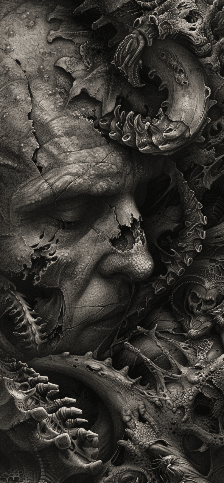 AI generated: A hyper-realistic fantasy illustration depicting an intricately detailed, dark, and ominous stone ca...