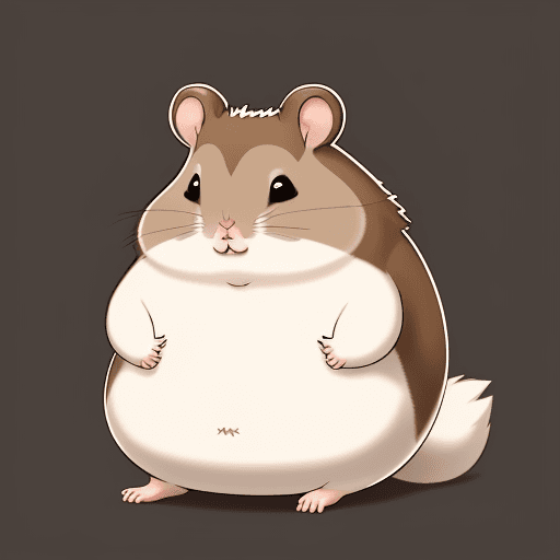 AI generated: Hamster called chungus, cartoon, fat, cute, high res, female, white and dark brown