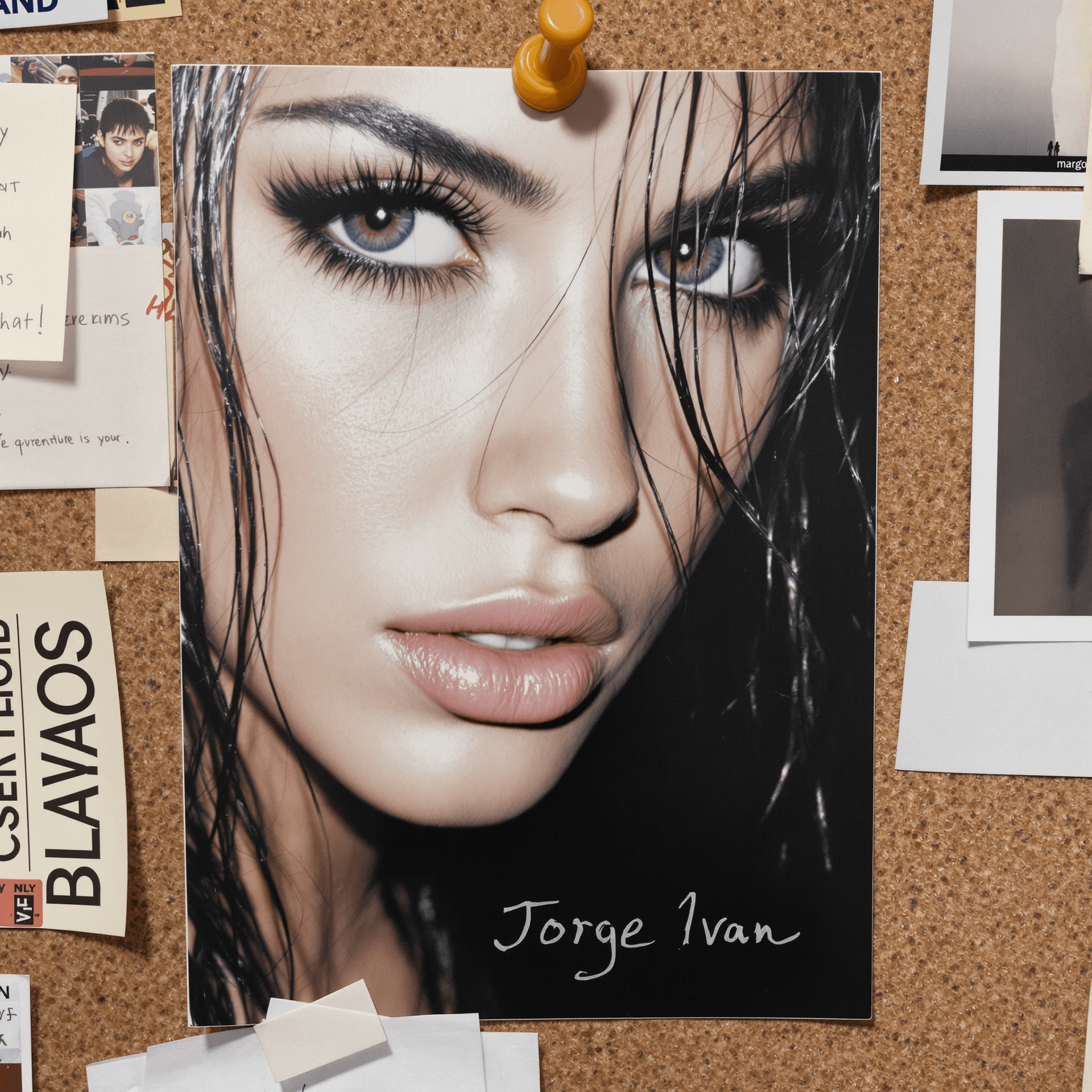 AI generated: Close-up photograph of a beautiful freckled Latina girl's eyes. She has a seductive expression and s...