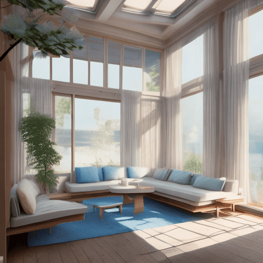 AI generated: High resolution photography interior design, dreamy sunken living room conversation pit, wooden floo...