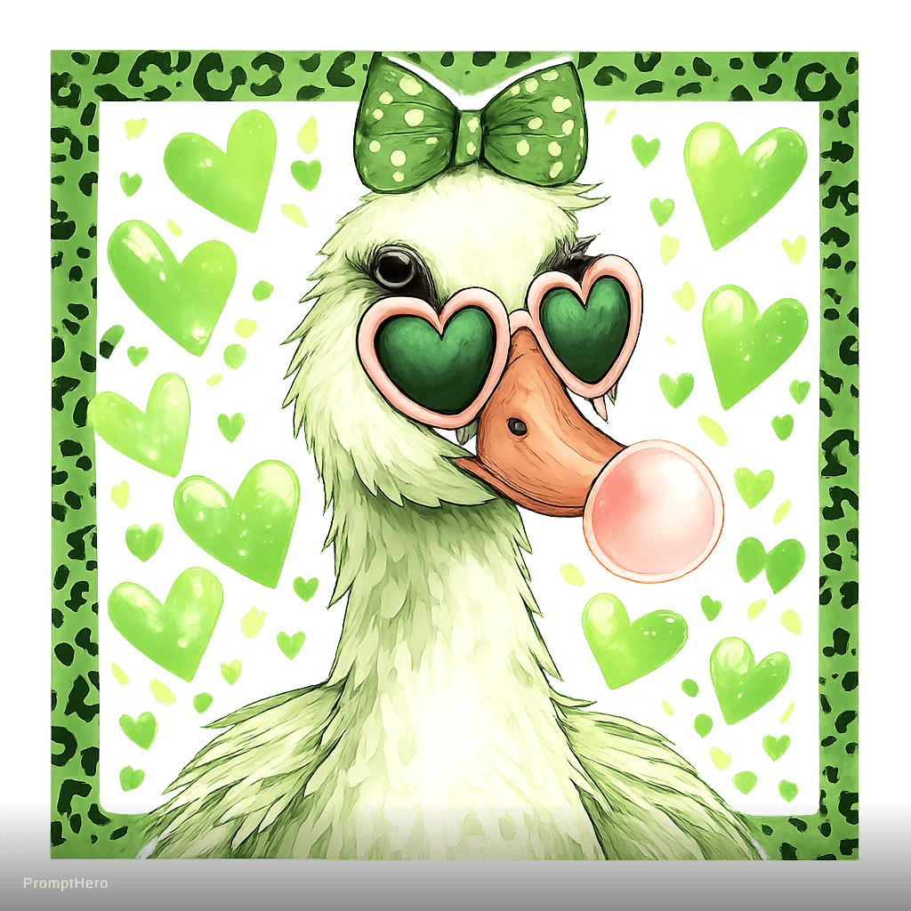 AI generated: Trendy girly cartoon duck bust portrait, soft watercolor with clean bold ink outlines, white and min...