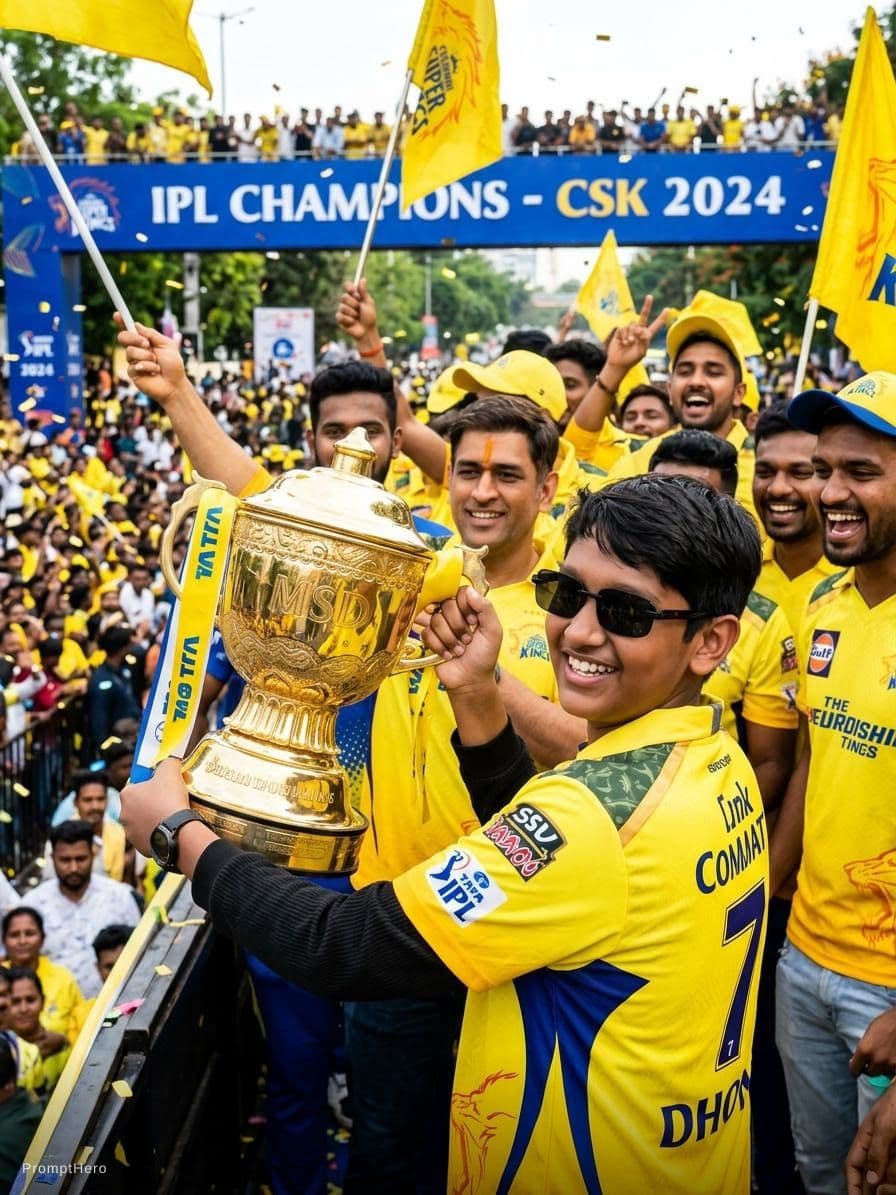 AI generated: Lifting trophy with msd csk semester outfit