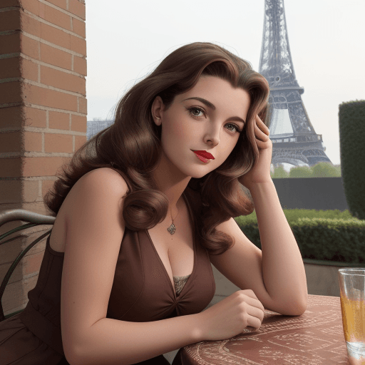 AI generated: Photo of A gorgeous French woman, she has a 1940s hair styled with long brown hair, she is wearing a...