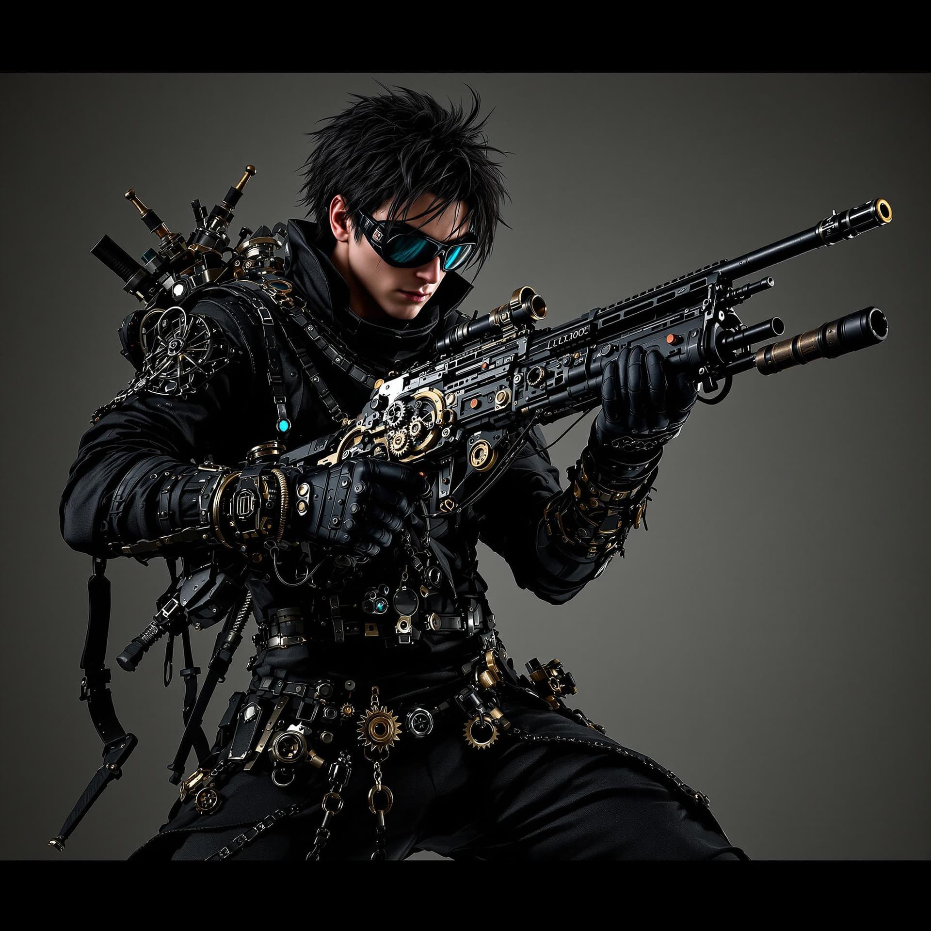 AI generated: a  male young  sharpshooter (full body zoom out, head to toe), inspired by Dante Sparda (Devil may c...