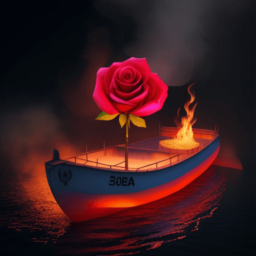 AI generated: una rosa en un bote flotando en el infierno