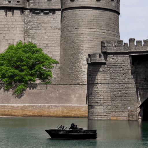 AI generated: a ,chibi style, black dragon  sitting on a drawbridge over a moat of a,  chibi style,  castle