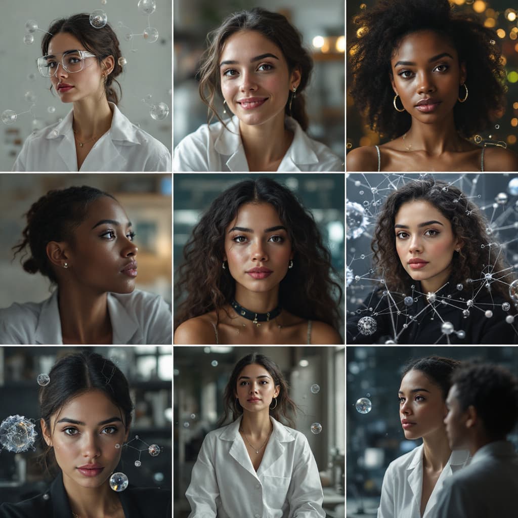AI generated: series of 6 photorealistic images for a presentation on women in science