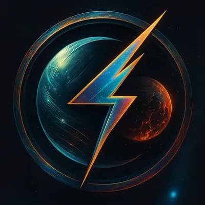 AI generated video: A sci-fi emblem with a circular ring and a lightning-shaped symbol centered on screen.

The backgrou...