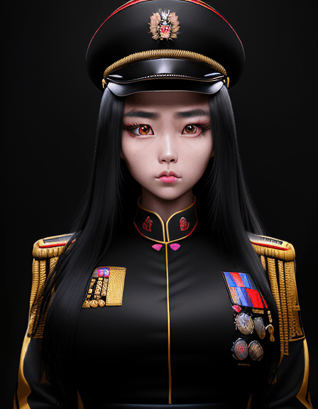 AI generated: Stunning young girl from Northeast China, real portrait light makeup, wearing a Russian soldier unif...