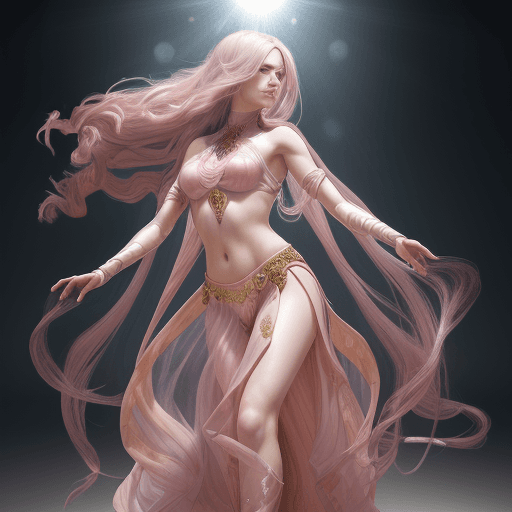 AI generated: High-quality full-length portrait of a female dancer in a pink transparent chiton, ash-colored long ...