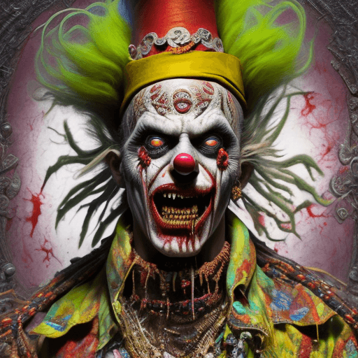 AI generated: Jared Padelecki ,zombie , uhd photorealisitc authentic psychotic angry madman wearing ornate clown c...
