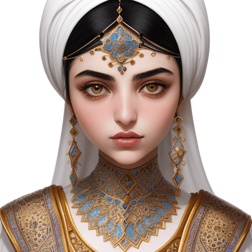 AI generated: a  portrait of a girl fashion with skin made of Shahnameh Ferdowsi Miniatures in Iran , set against ...