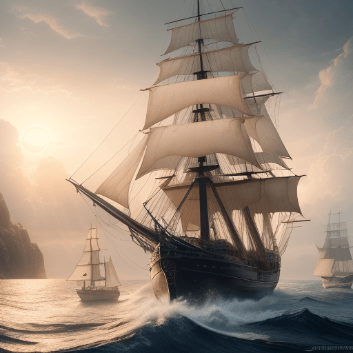 AI generated: Photo of a ultra realistic sailing ship, dramatic light, pale sunrise, cinematic lighting, battered,...