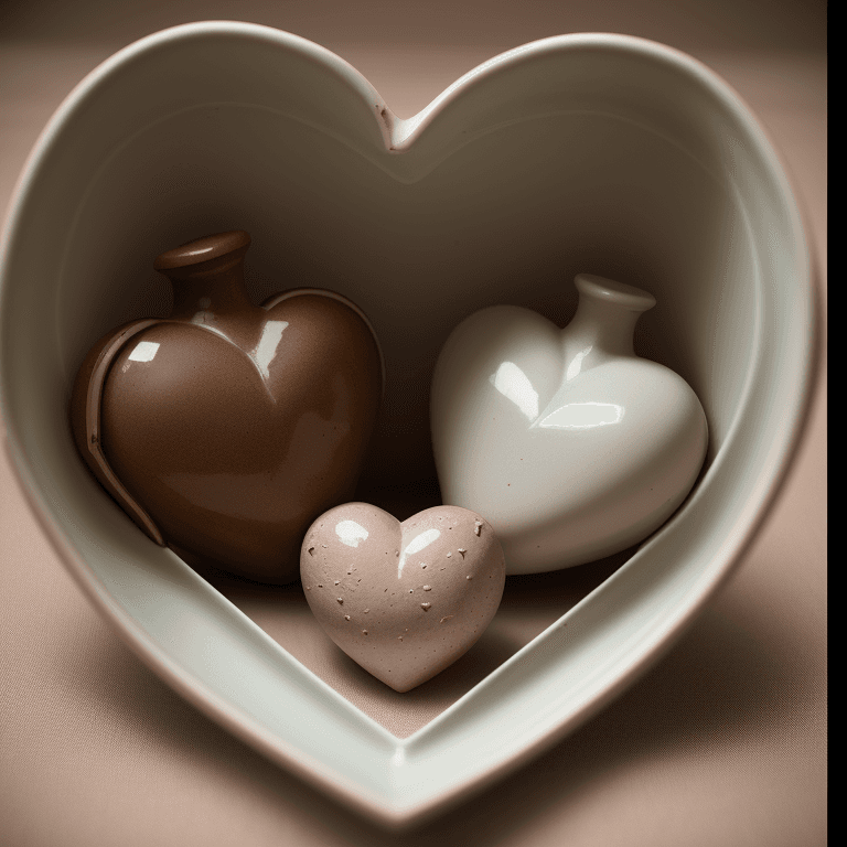 AI generated: ceramic heart, intarsia,  photographic cinematic