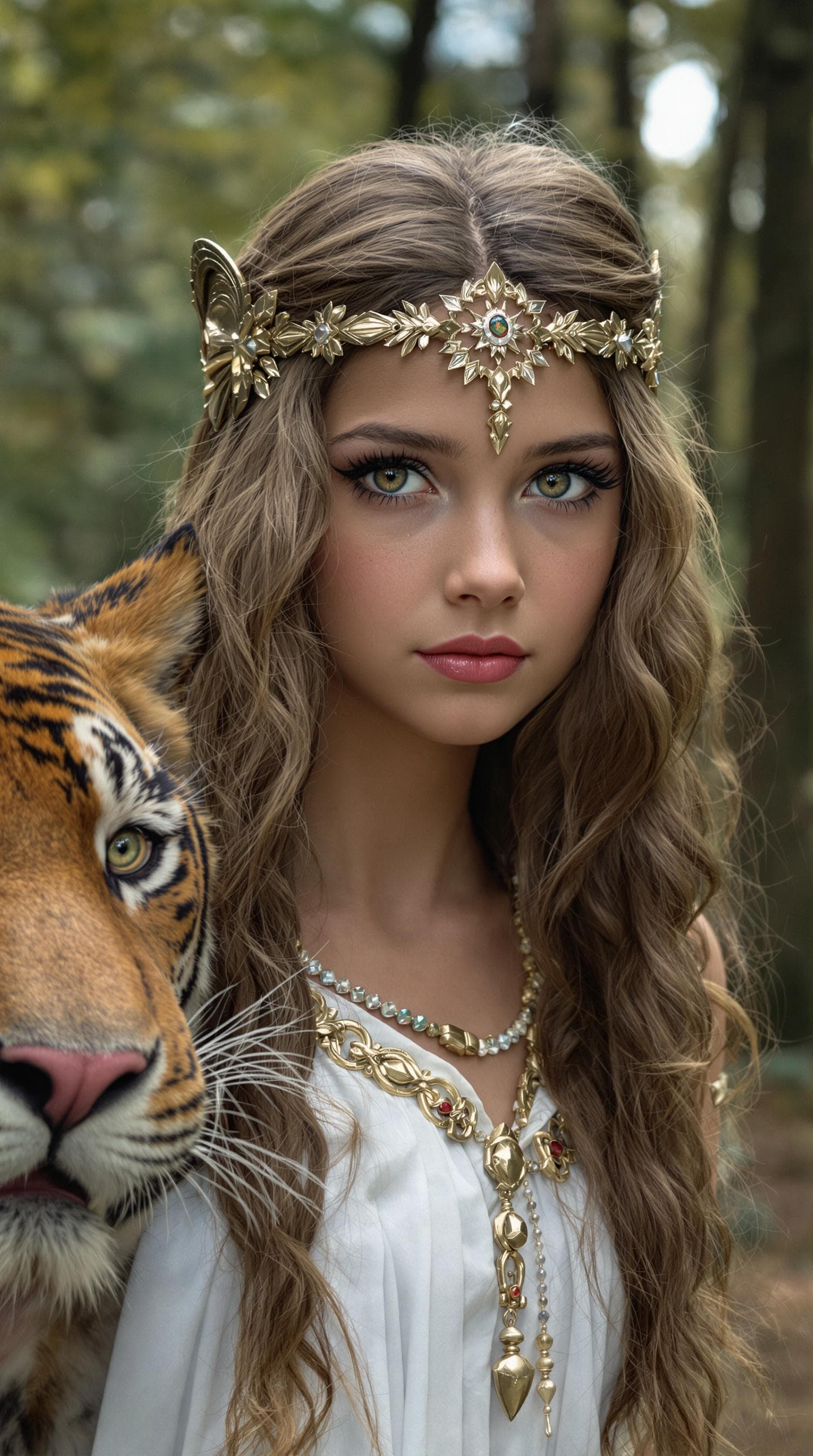 AI generated: a professional photo of a exceptionally beautiful in the world, Greek goddess, (age 11), (eleven yea...