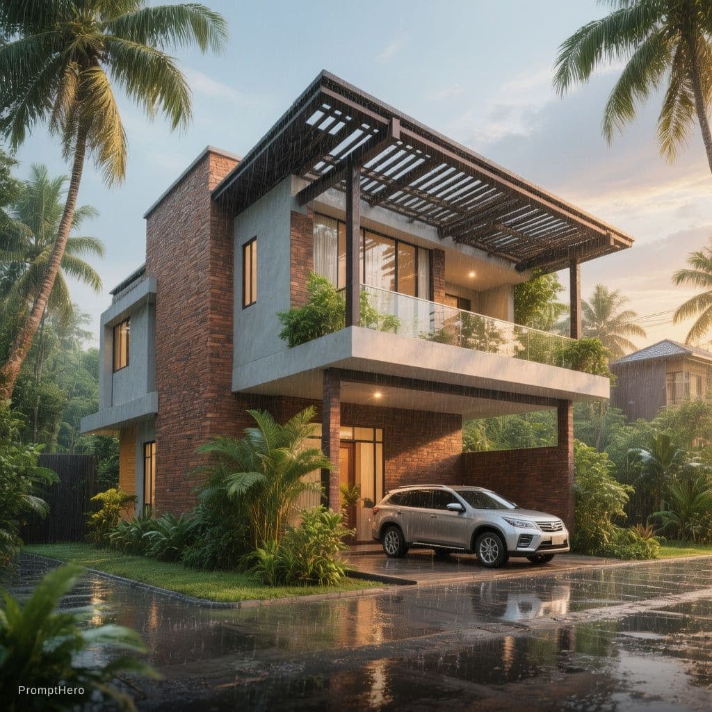 AI generated: {
  "scene_description": "A highly detailed, photorealistic architectural visualization of a modern,...