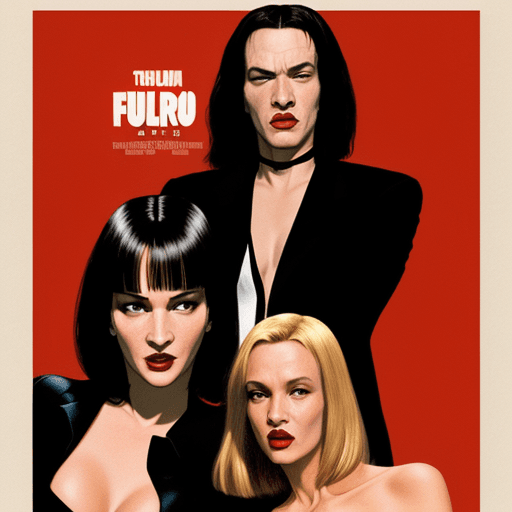 AI generated: the poster from the film "Pulp Fiction" but Quentin Tarantino has swapped faces with Uma Thurman's f...