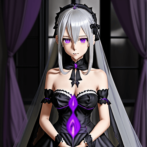 AI generated: Satella from rezero
Silver haired tall girl, purple eyes, black dress, black veil on her head, beaut...