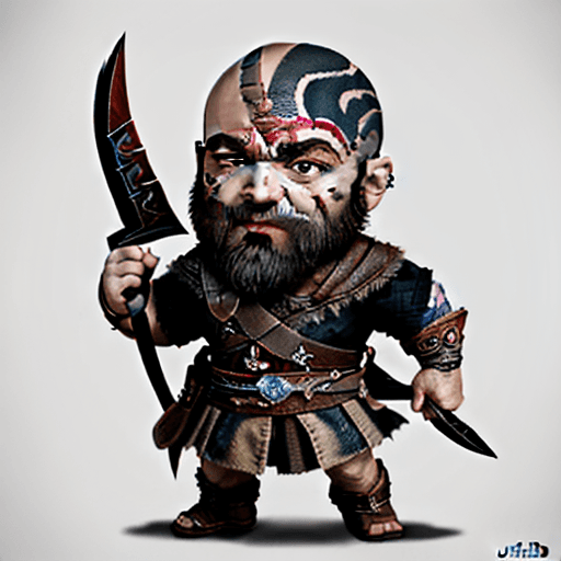 AI generated: Tattoo, cute little kratos from god of war (2018), chibi, ultra detailed, pixar design, 4k, uhd, stu...
