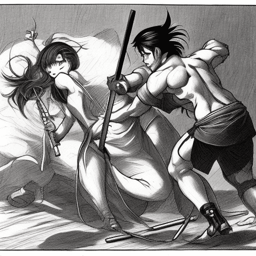AI generated: an ass as fighting against stick, anime