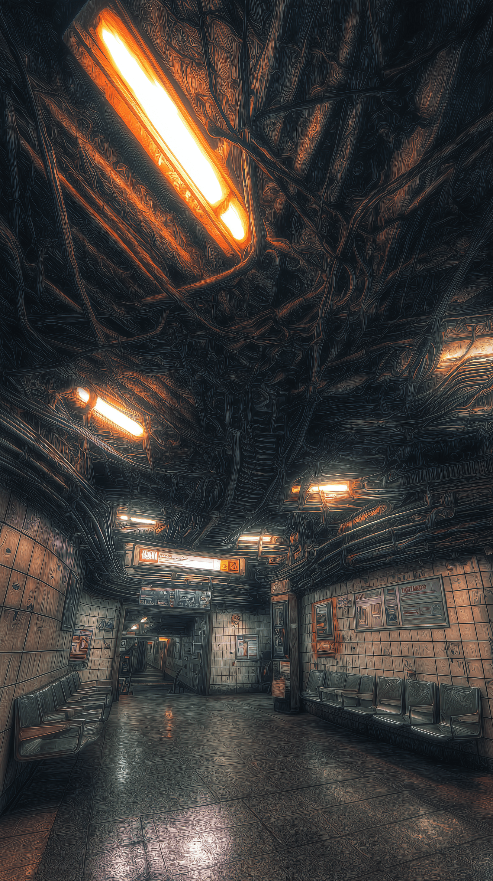 AI generated: surrealistic art, H.R giger, liminal horror, distorted perspective, forced angles, unsettling asymme...