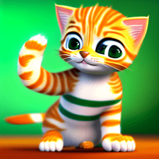 AI generated: Simple Orange striped tabby kitten, white legs, green eyes, with paws facing forward and out, like a...