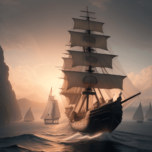 AI generated: Photo of a ultra realistic sailing ship, dramatic light, pale sunrise, cinematic lighting, battered,...