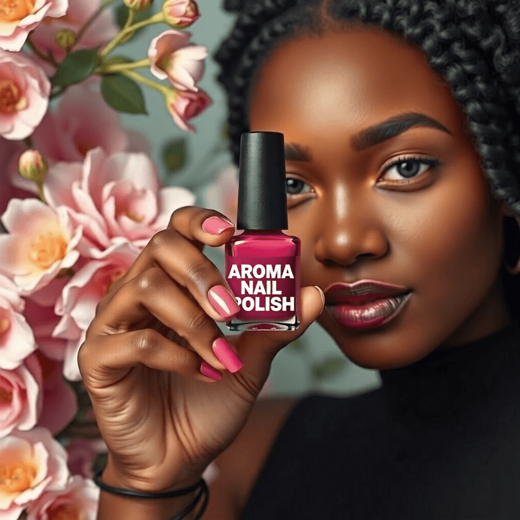 AI generated: Can you make it so I could see the name aroma nail polish on this bottle