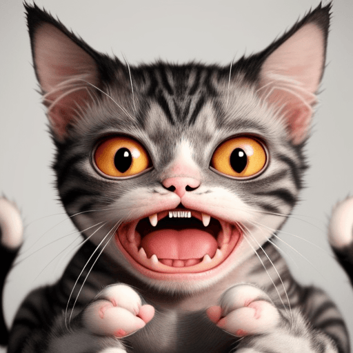 AI generated: A cute but ugly cat with a big tooth sticking out of its mouth and with big, round, affectionate eye...