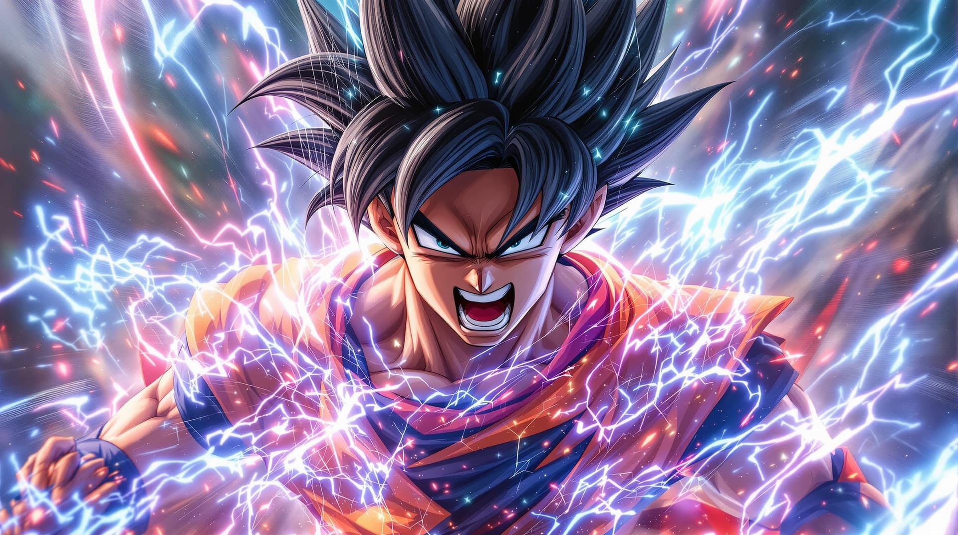AI generated: hyper realistic, Son goku who is very angry and filled with power and a spectacular aura, in our cur...