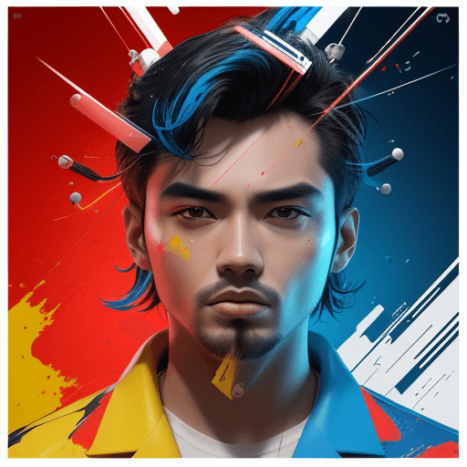 AI generated: Create a striking and bold image of miguel dulay as a poster surrounded by ideas and scientific obje...