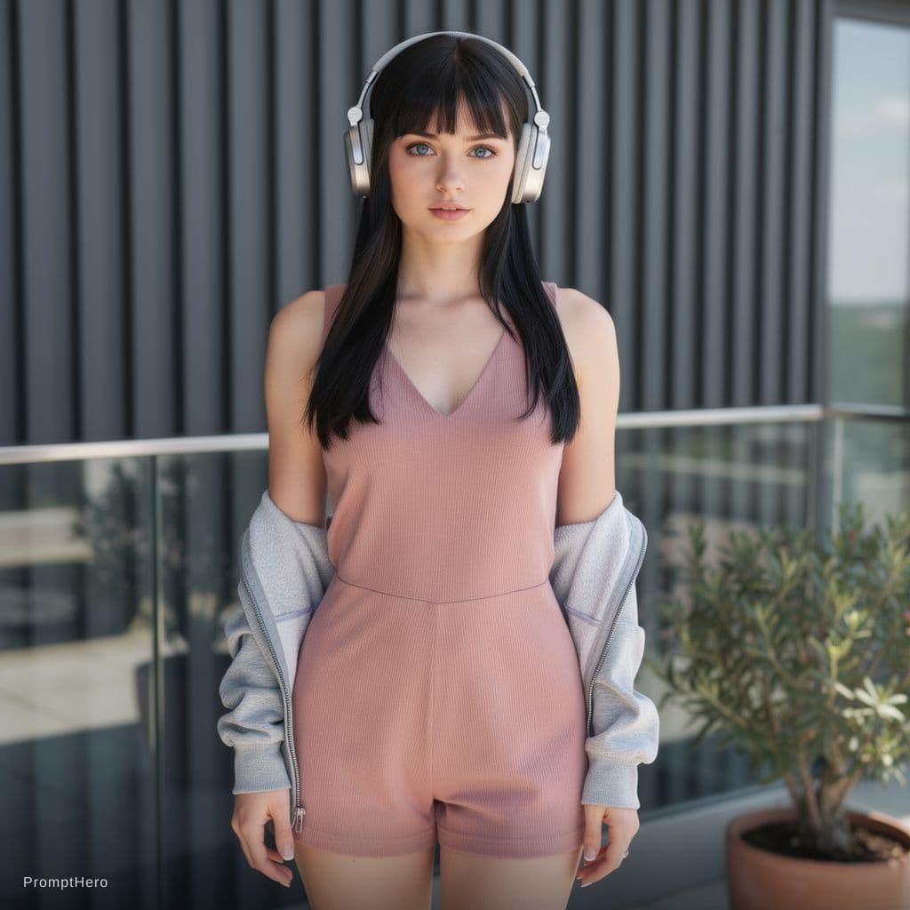 AI generated: A highly detailed, photorealistic medium shot of a fit and curvy young stunning 24yo girl with blue-...