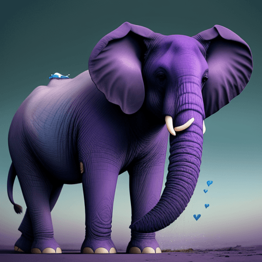 AI generated: Crie uma imagem com um elefante voador, roxo com bolinhas laranjas, voando em um céu azul com um arc...