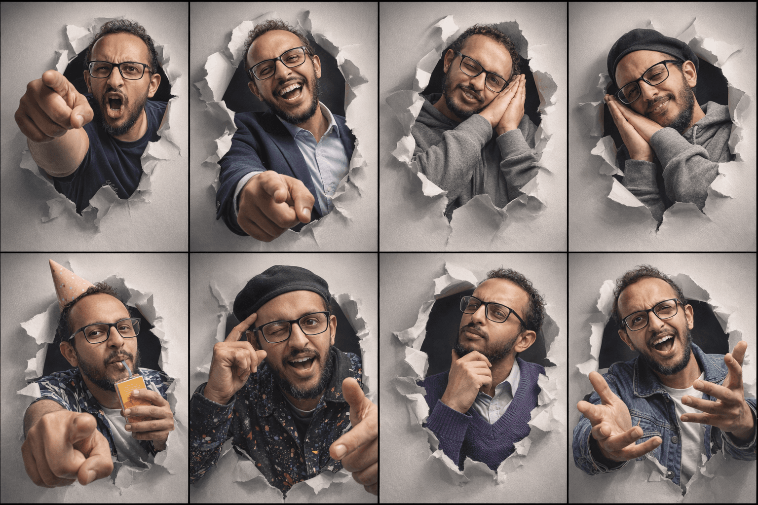 AI generated: Generate a hyper-realistic, 9:16 studio-style collage featuring an adult man  (facial match to the u...