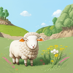 AI generated: there is a sheep that is standing in the grass with flowers, cute storybook illustration, cute detai...