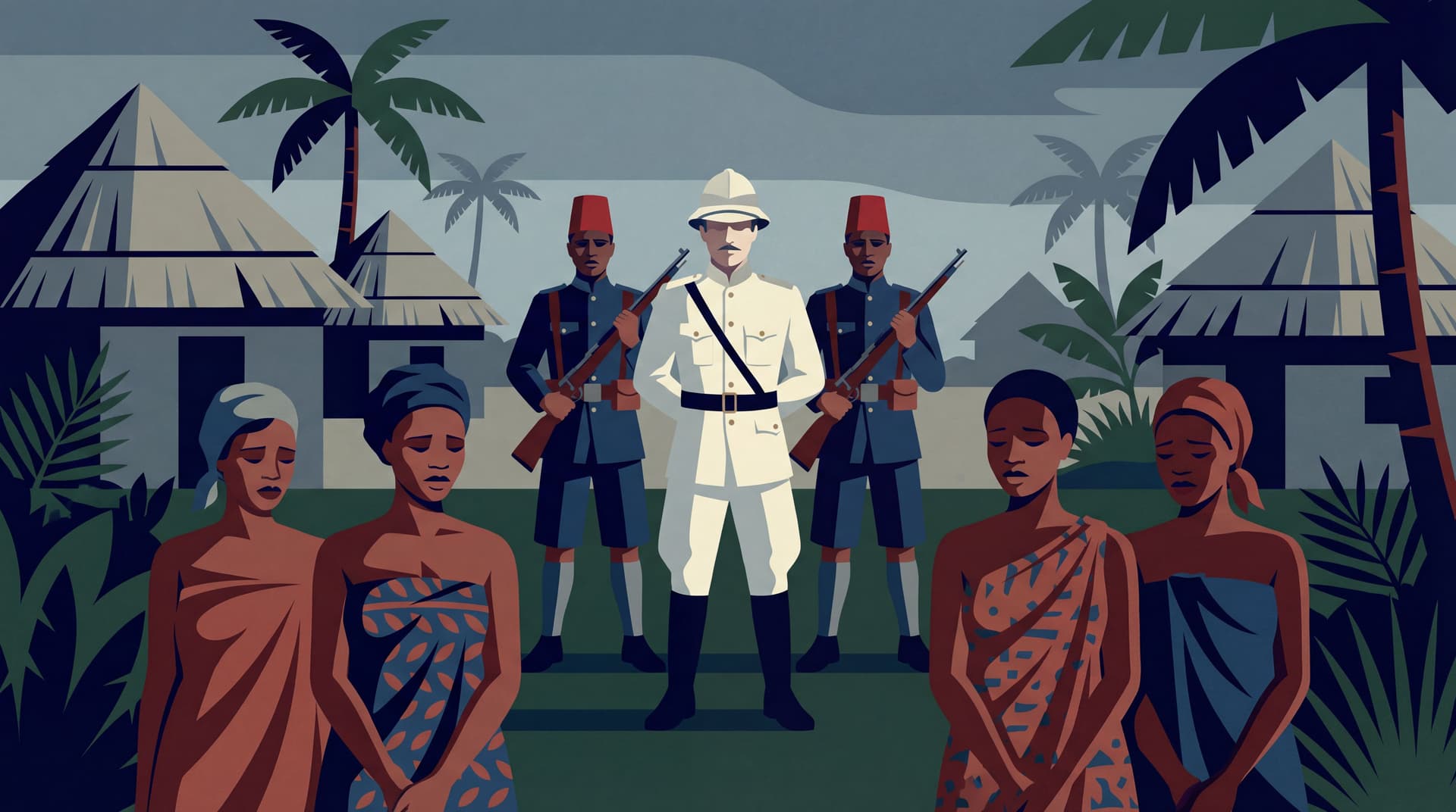 AI generated: Create in Malika Favre Art style: A high-detail historical recreation of the Congo Free State era, c...