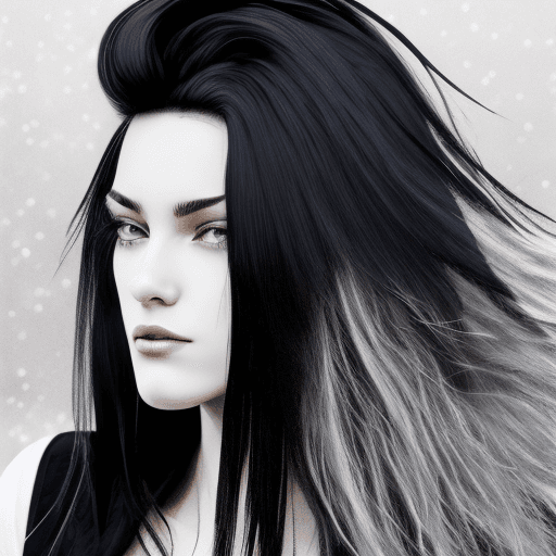 AI generated: disposable photography of beautiful jet black hair with blonde streak's model, 8k, photo realism, --...